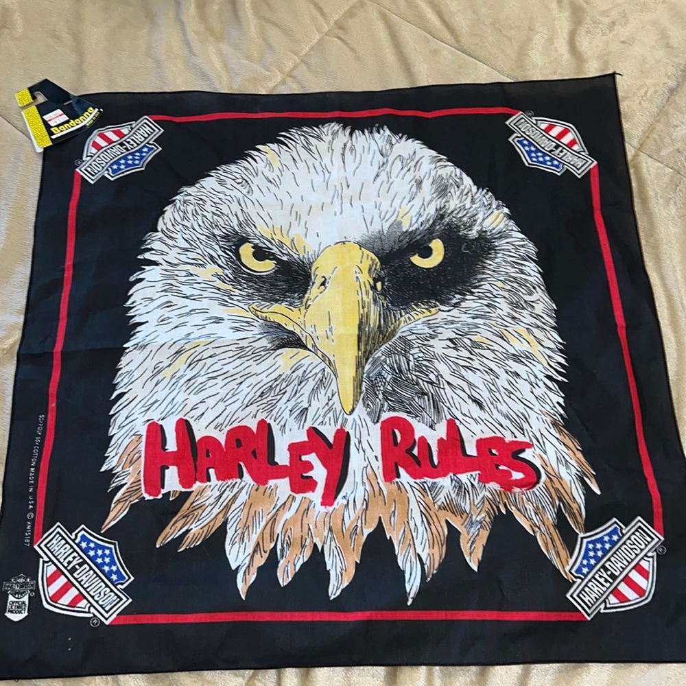 Vintage NWT Harley Rules Harley Davidson Eagle Bandanna 21.5”